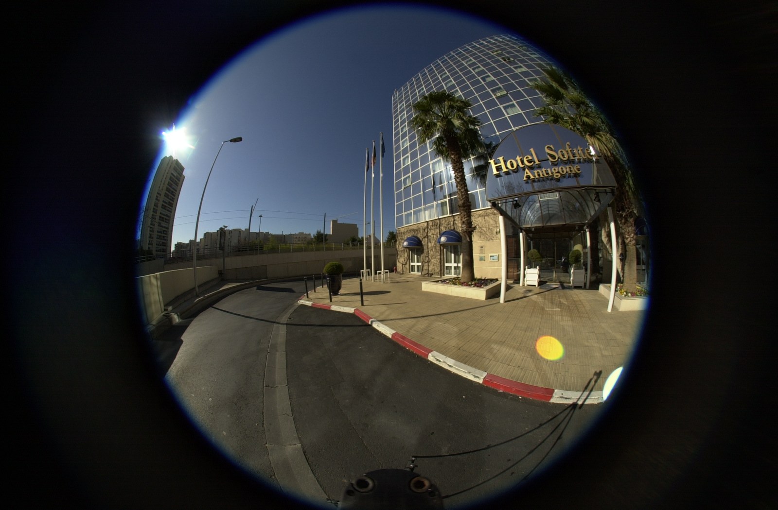 Raw fisheye frame, Sofitel Montpellier, March 2003.