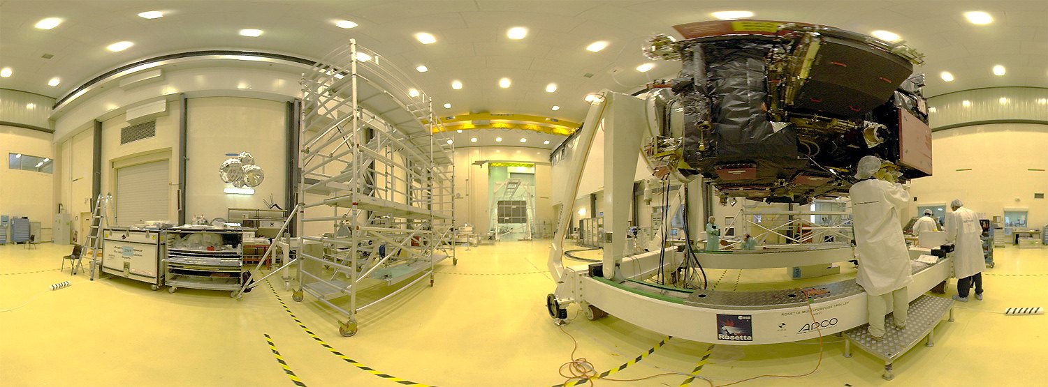 Rosetta in its clean room in Kourou, 16 October 2002.