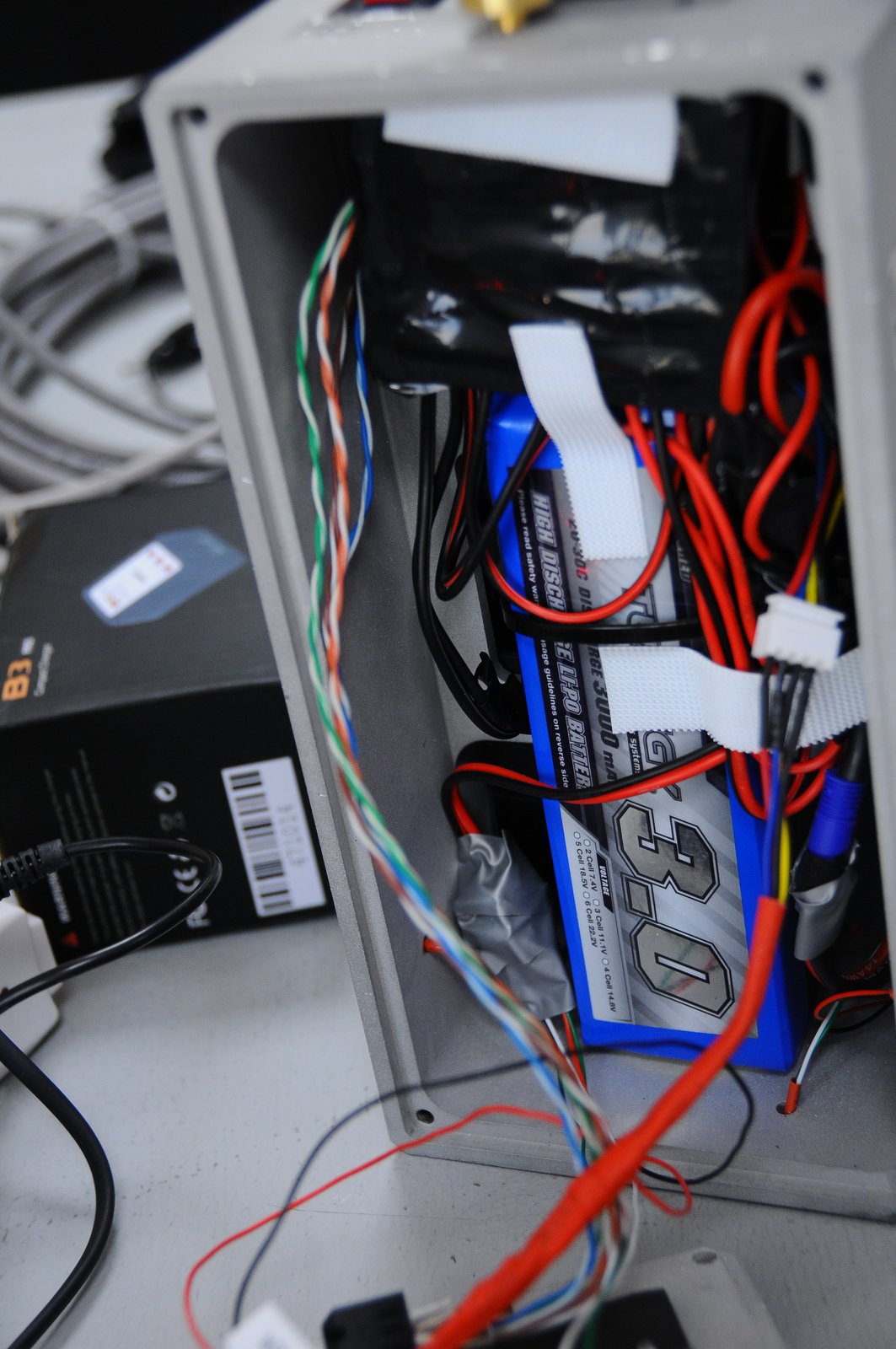 Batteries and electronics inside.
