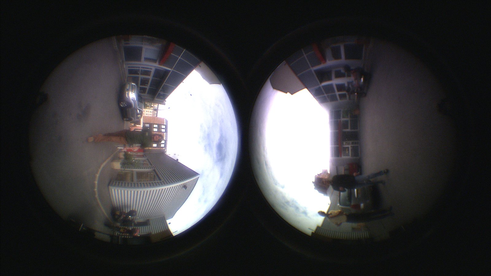 A first frame: two fisheye circles on one film image.
