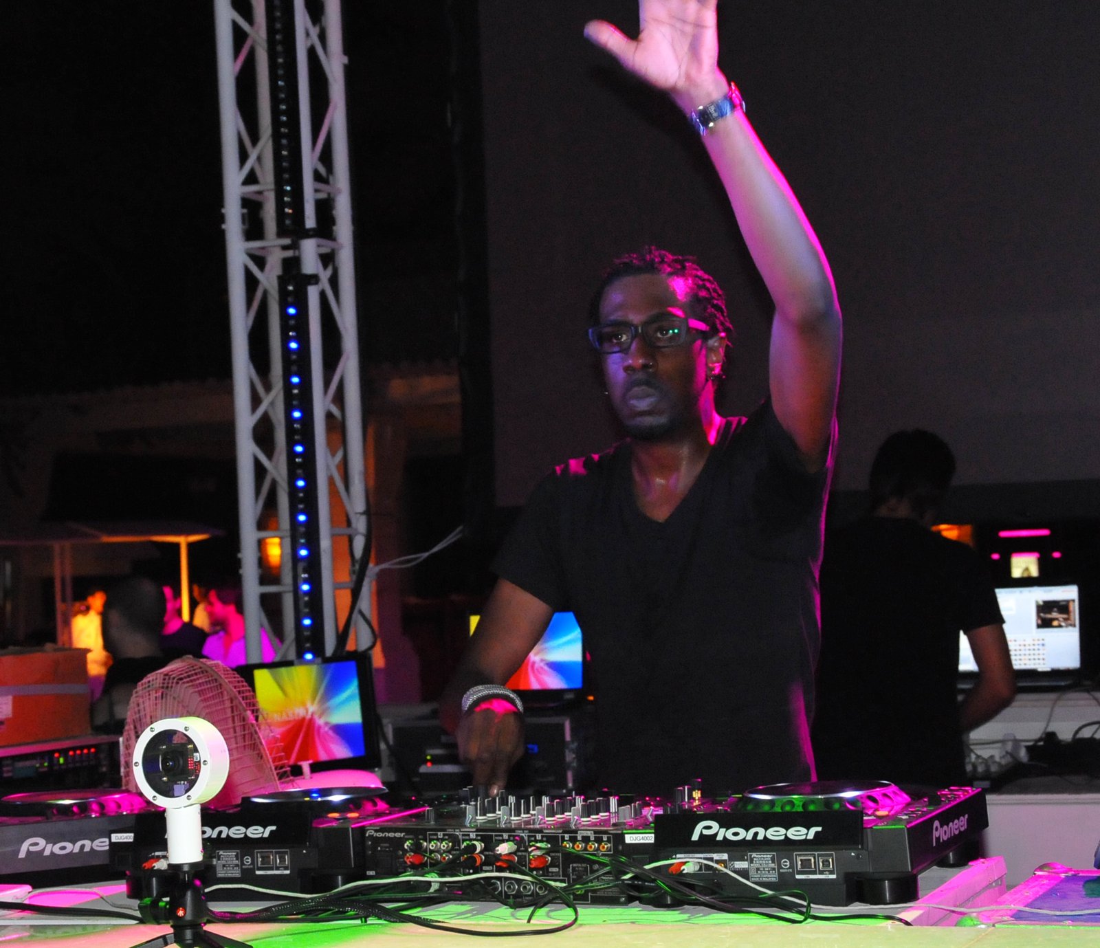 The camera on the DJ booth.